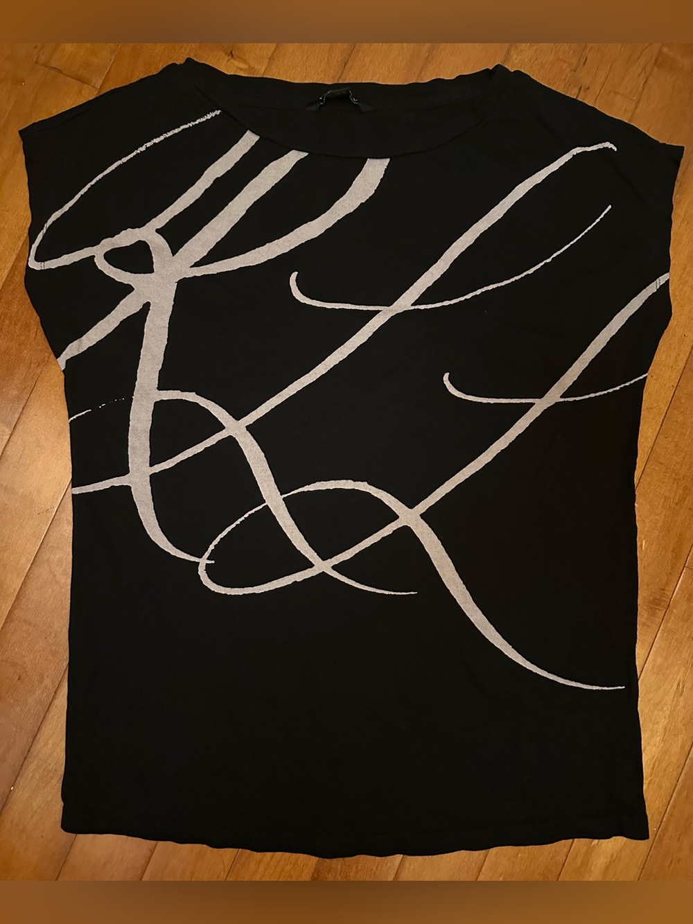 Lauren Ralph Lauren Black Short Sleeve Top with Silver Script Detail